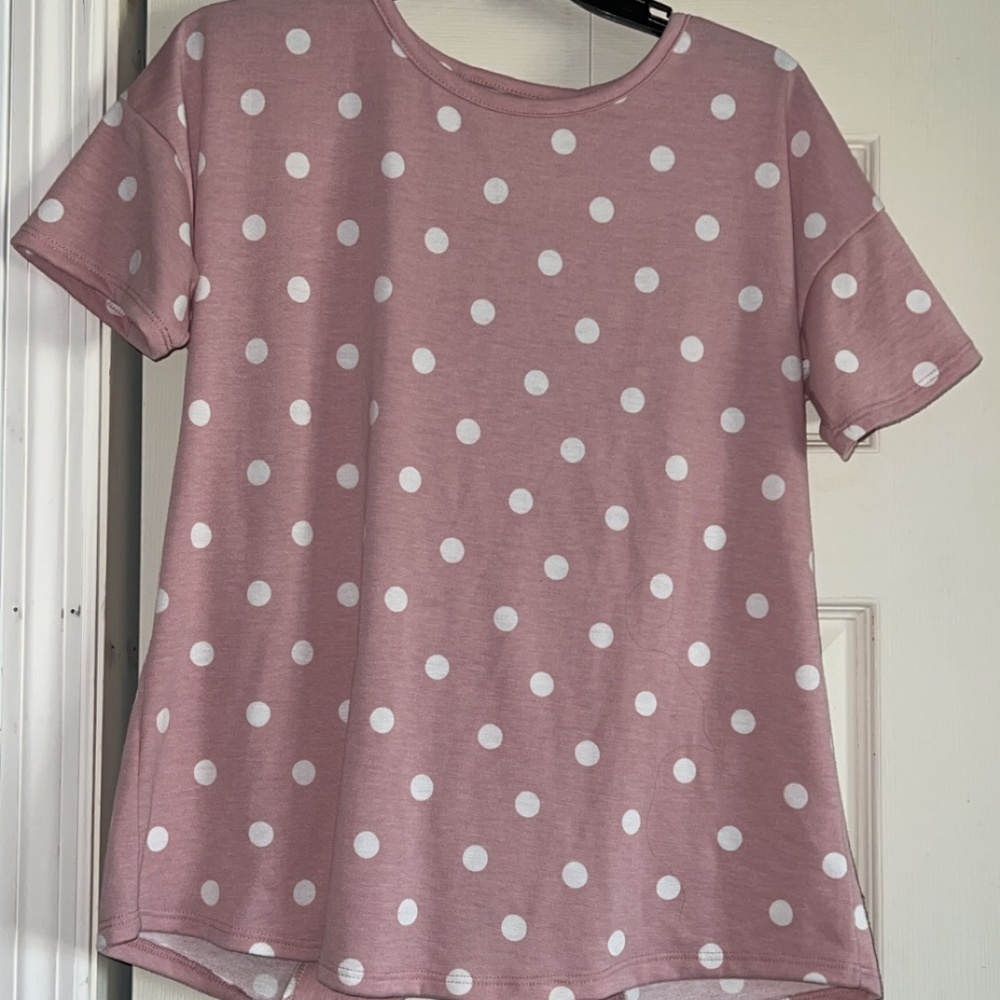 TWENTY SECOND WOMANS PINK AND WHITE POLKA DOTS BLOUSE
